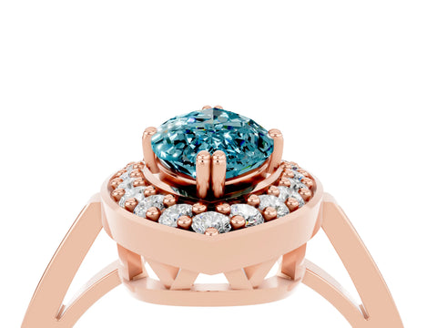 Rose gold Marquise Cut Blue Topaz Halo Ring with Split Shank and Four-Prong Setting_4