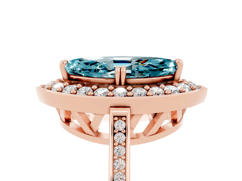 Rose gold Marquise Cut Blue Topaz Halo Ring with Split Shank and Four-Prong Setting_5