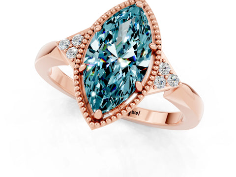 Rose gold Marquise Cut Blue Topaz Halo Ring with Tapered Band and Four-Prong Setting_1