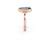 Rose gold Marquise Cut Blue Topaz Halo Ring with Tapered Band and Four-Prong Setting_2