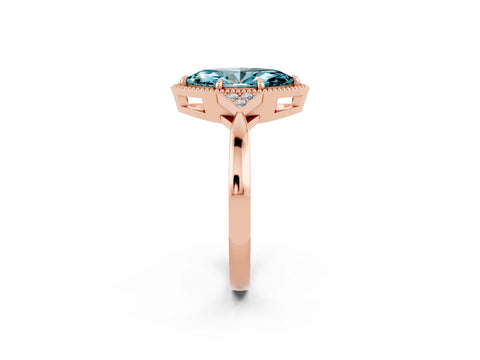 Rose gold Marquise Cut Blue Topaz Halo Ring with Tapered Band and Four-Prong Setting_2