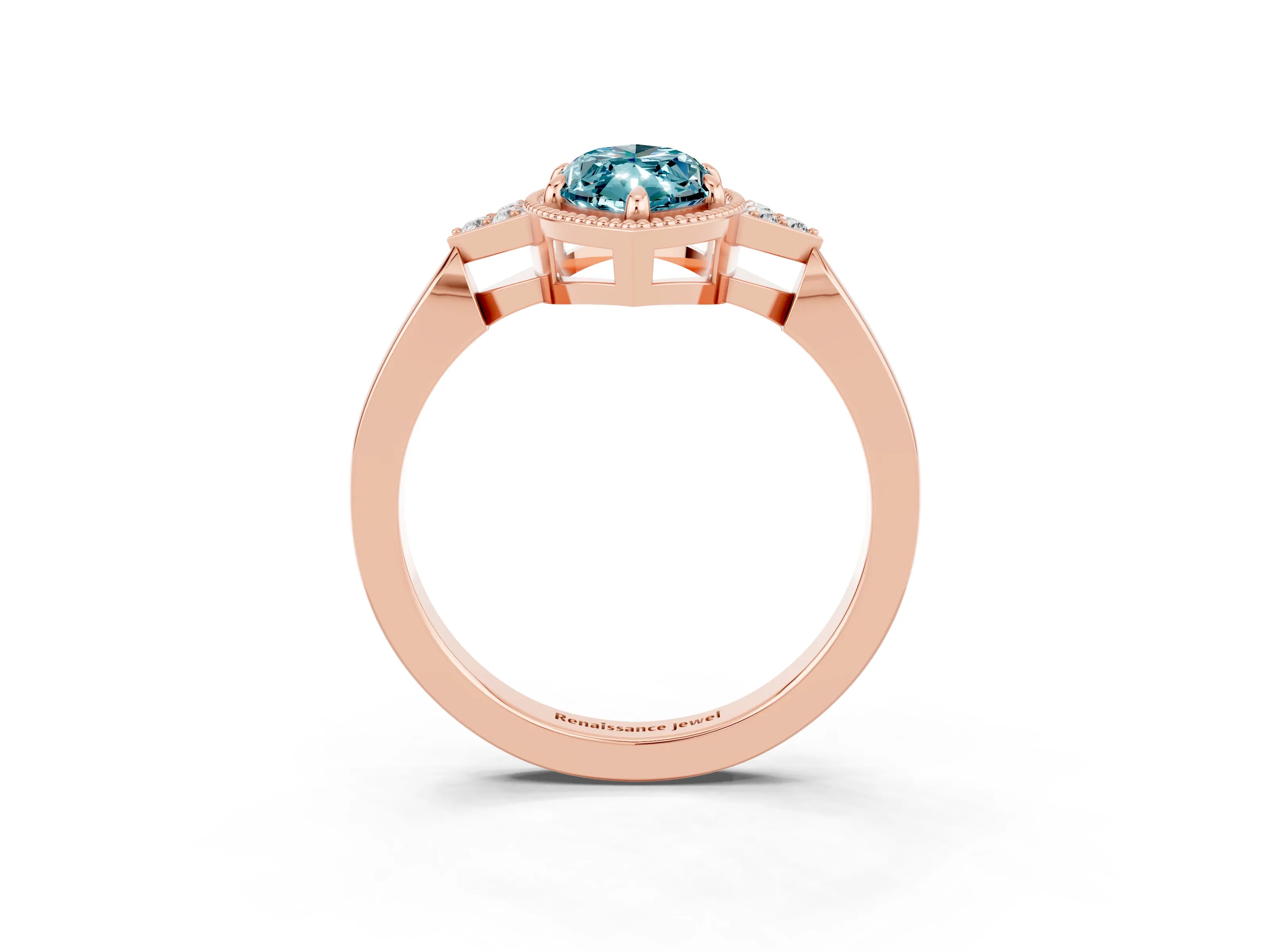 Rose gold Marquise Cut Blue Topaz Halo Ring with Tapered Band and Four-Prong Setting_3