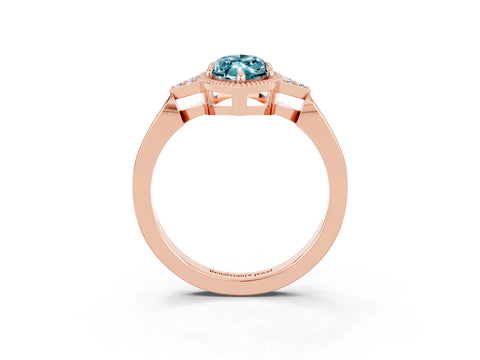 Rose gold Marquise Cut Blue Topaz Halo Ring with Tapered Band and Four-Prong Setting_3