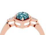Rose gold Marquise Cut Blue Topaz Halo Ring with Tapered Band and Four-Prong Setting_4