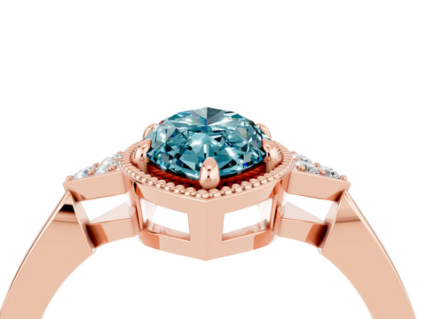 Rose gold Marquise Cut Blue Topaz Halo Ring with Tapered Band and Four-Prong Setting_4