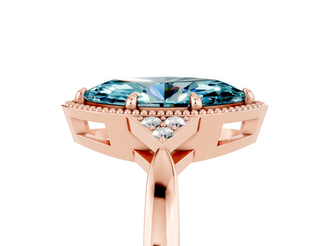 Rose gold Marquise Cut Blue Topaz Halo Ring with Tapered Band and Four-Prong Setting_5