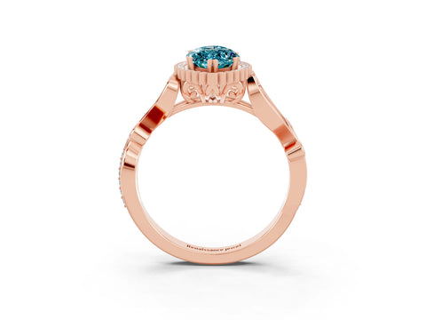Rose gold Marquise Cut Blue Topaz Halo Ring with Vintage Split Shank and Four-Prong Setting_3