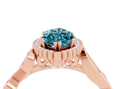 Rose gold Marquise Cut Blue Topaz Halo Ring with Vintage Split Shank and Four-Prong Setting_4