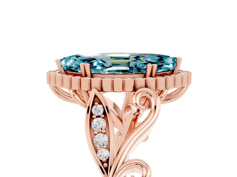 Rose gold Marquise Cut Blue Topaz Halo Ring with Vintage Split Shank and Four-Prong Setting_5