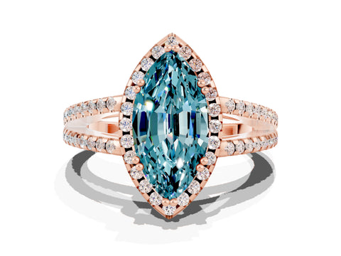 Rose gold Marquise Cut Blue Topaz Halo Split Shank Engagement Ring_12