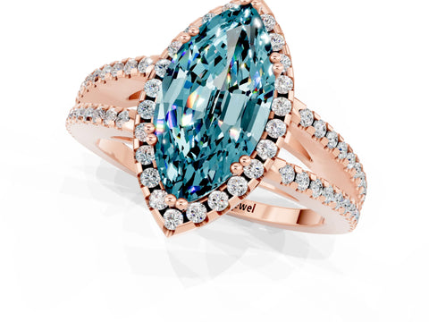 Rose gold Marquise Cut Blue Topaz Halo Split Shank Engagement Ring_13