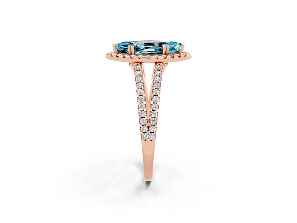 Rose gold Marquise Cut Blue Topaz Halo Split Shank Engagement Ring