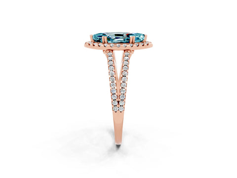 Rose gold Marquise Cut Blue Topaz Halo Split Shank Engagement Ring_14