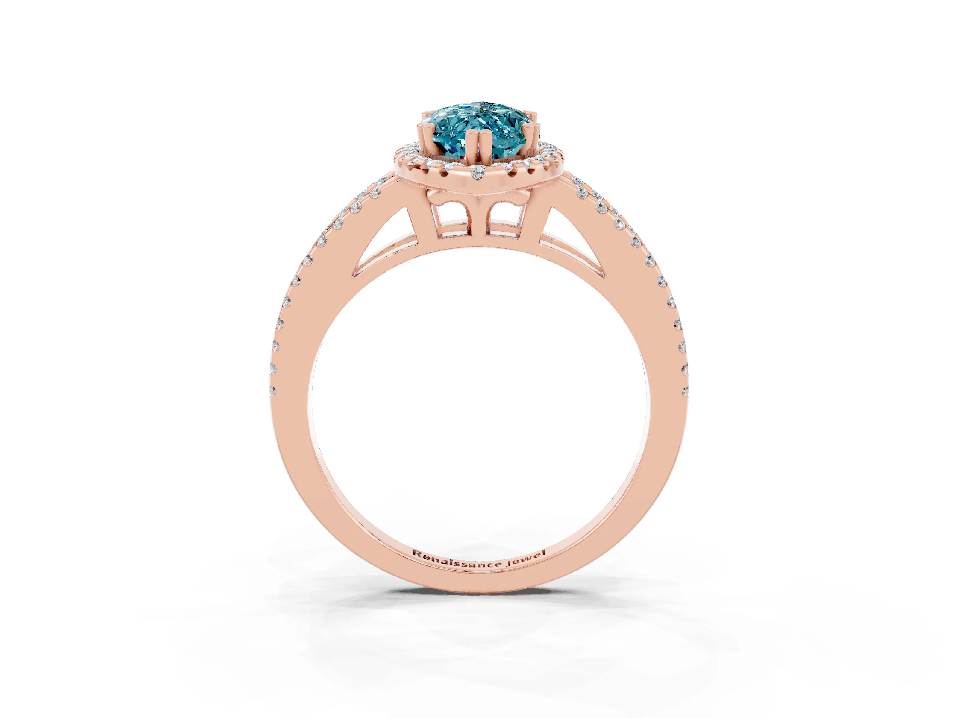 Rose gold Marquise Cut Blue Topaz Halo Split Shank Engagement Ring_15
