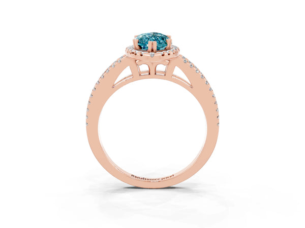 Rose gold Marquise Cut Blue Topaz Halo Split Shank Engagement Ring