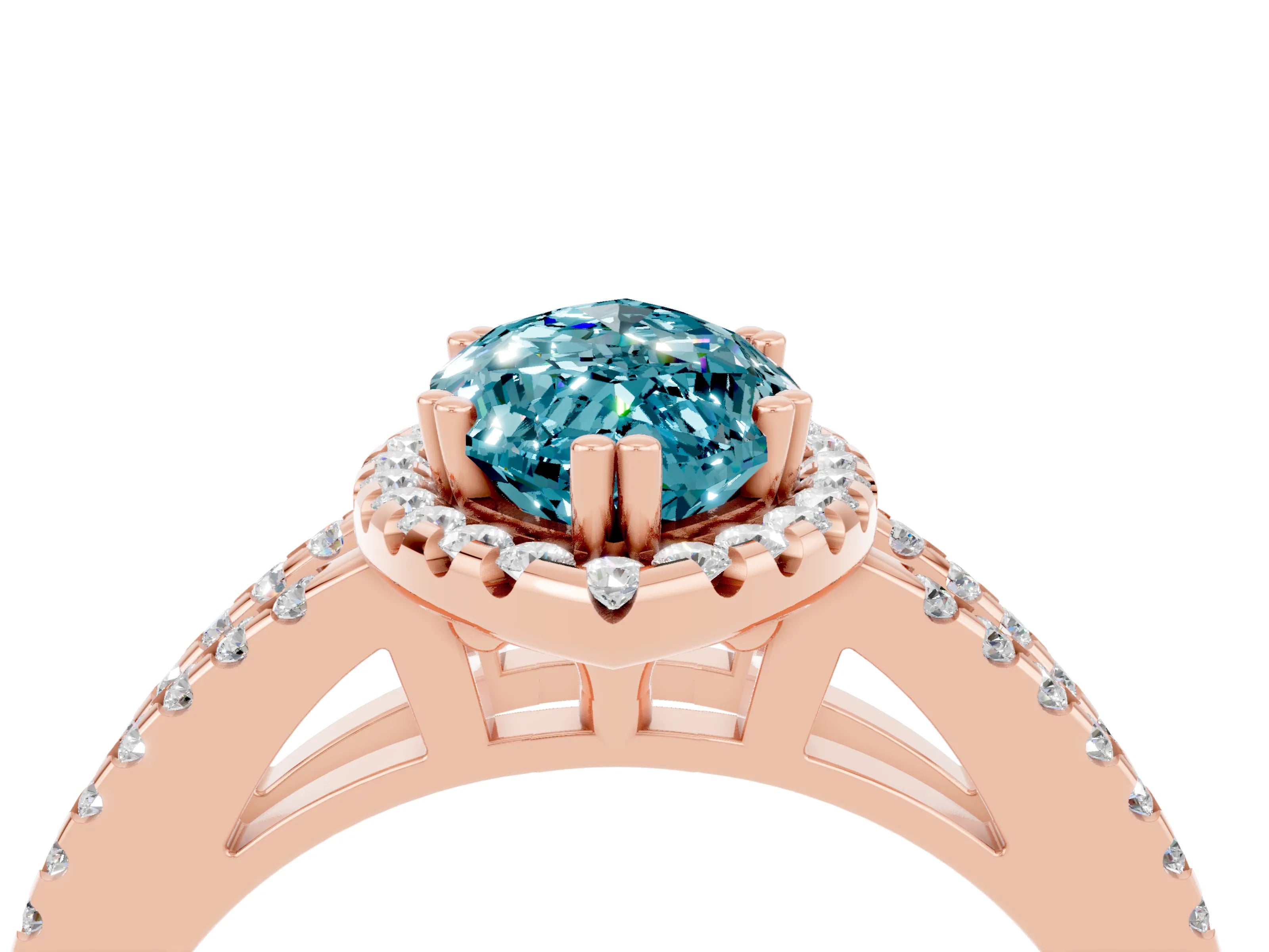 Rose gold Marquise Cut Blue Topaz Halo Split Shank Engagement Ring_16