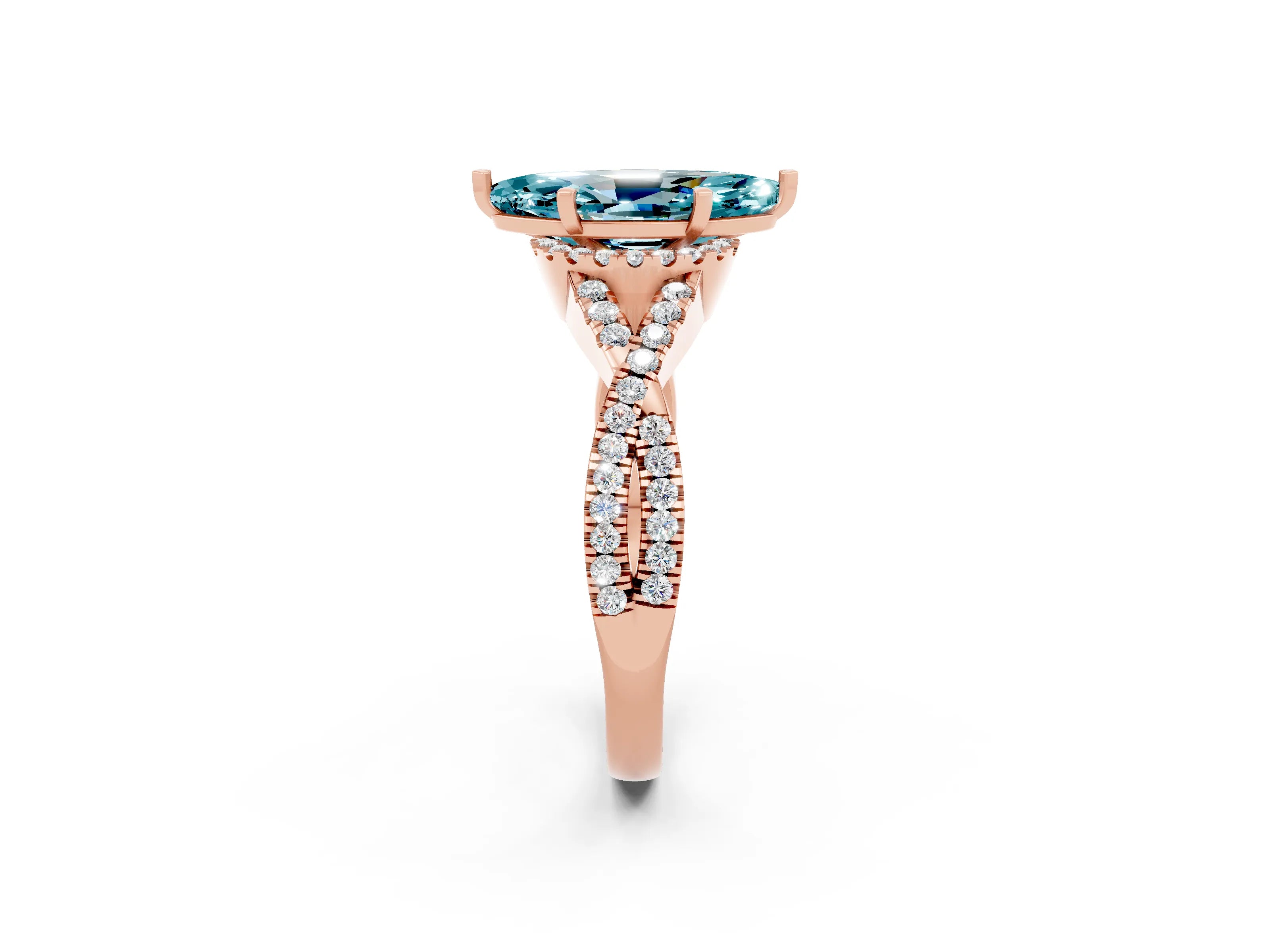 Rose gold Marquise Cut Blue Topaz Halo Twist Band Solitaire Prong Setting Ring_2