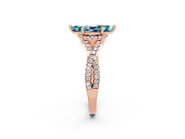 Rose gold Marquise Cut Blue Topaz  Halo Twist Band Solitaire Prong Setting Ring