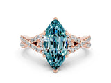 Rose gold Marquise Cut Blue Topaz  Halo Twist Band Solitaire Prong Setting Ring_24