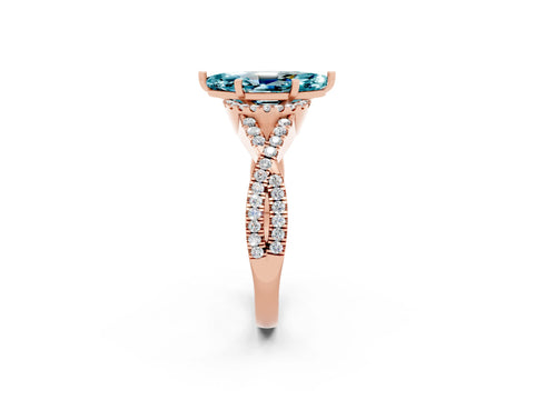 Rose gold Marquise Cut Blue Topaz Halo Twist Band Solitaire Prong Setting Ring_2