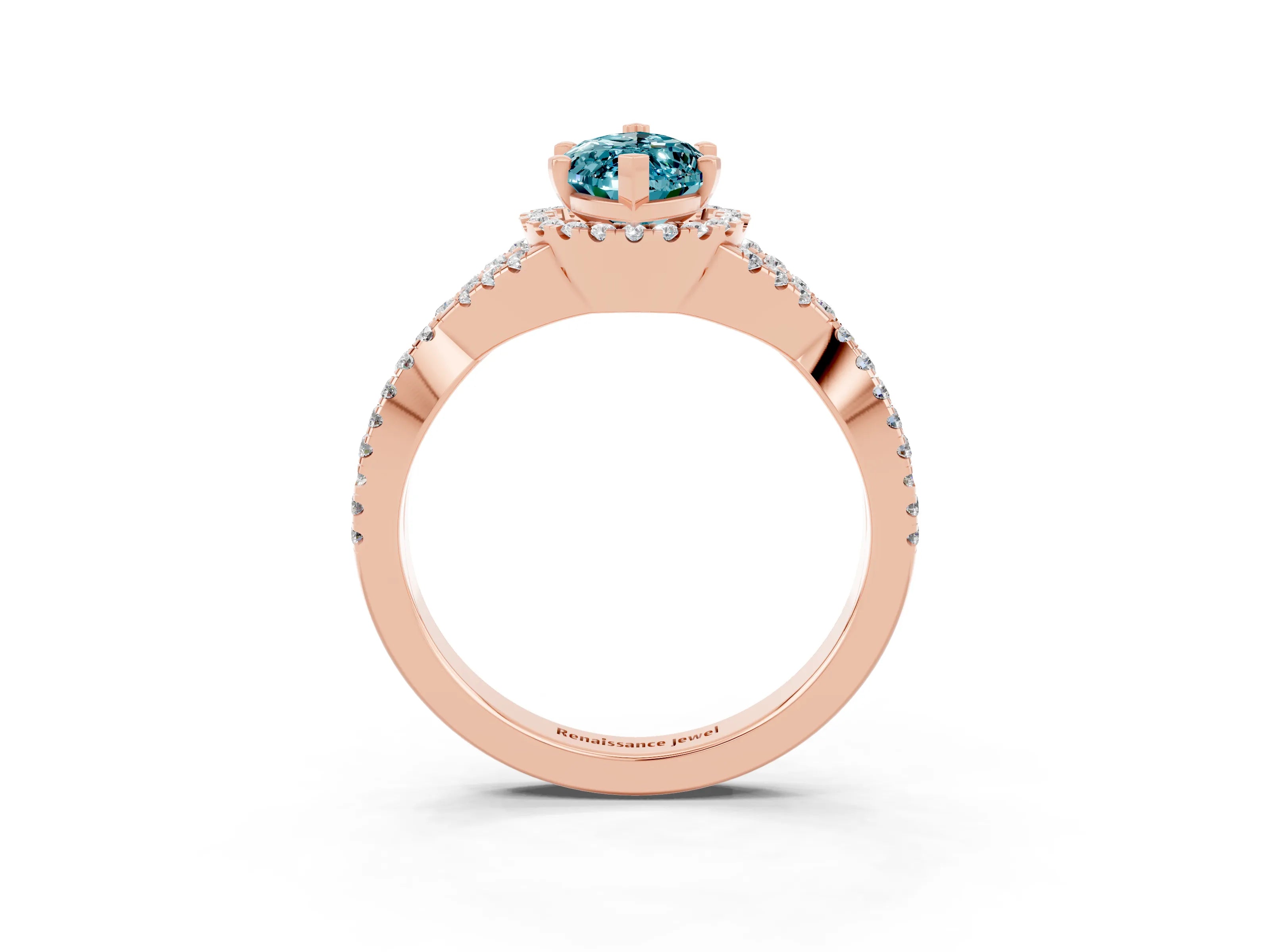 Rose gold Marquise Cut Blue Topaz Halo Twist Band Solitaire Prong Setting Ring_3