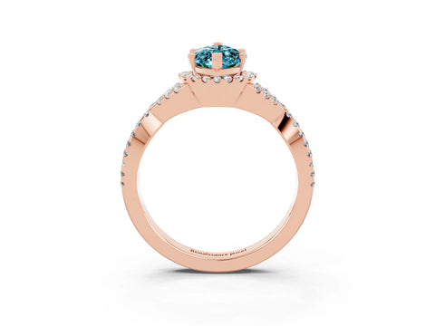 Rose gold Marquise Cut Blue Topaz Halo Twist Band Solitaire Prong Setting Ring_3