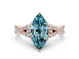 Rose gold Marquise Cut Blue Topaz  Halo Twist Band Solitaire Prong Setting Ring_42