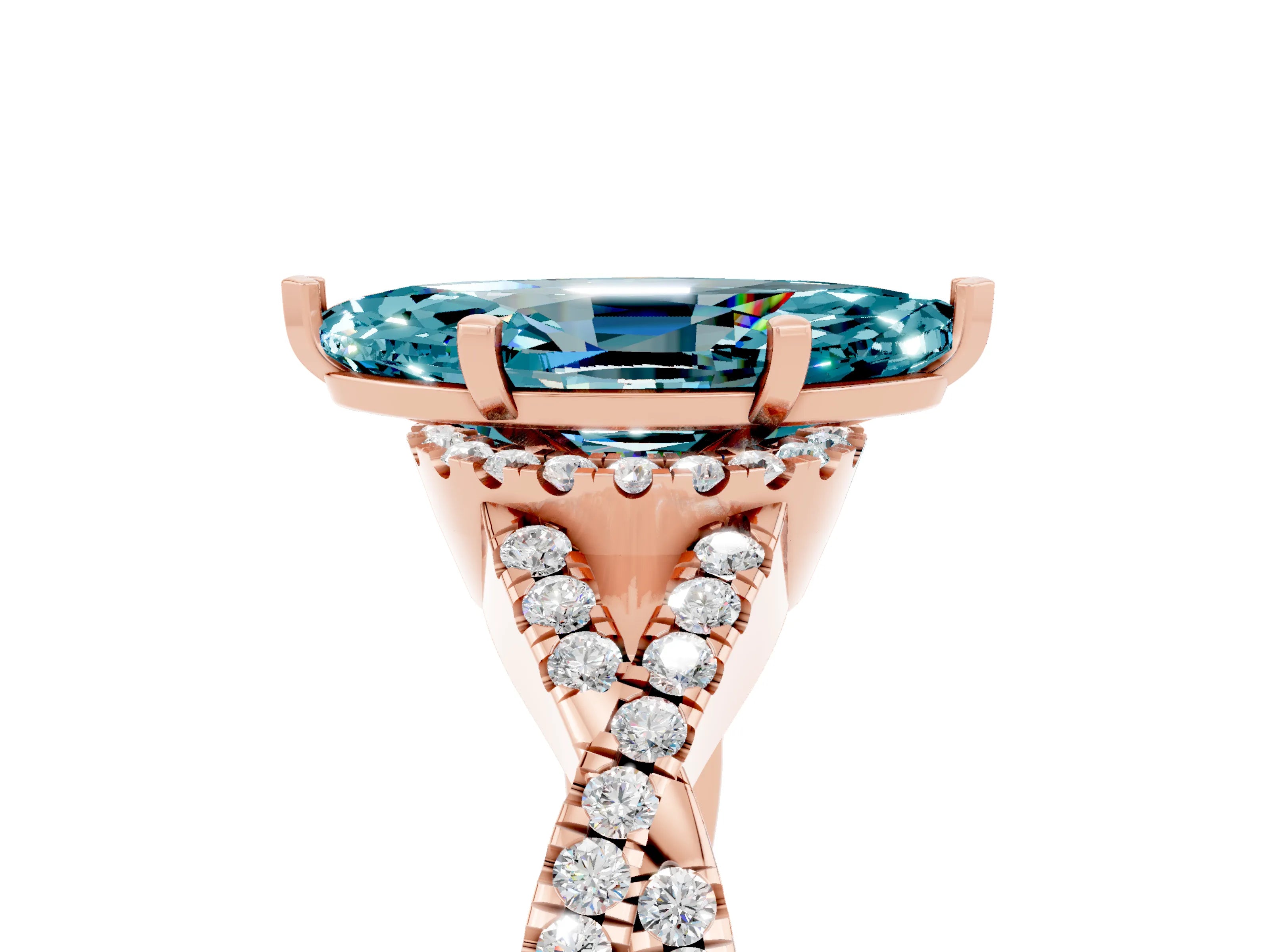 Rose gold Marquise Cut Blue Topaz Halo Twist Band Solitaire Prong Setting Ring_5