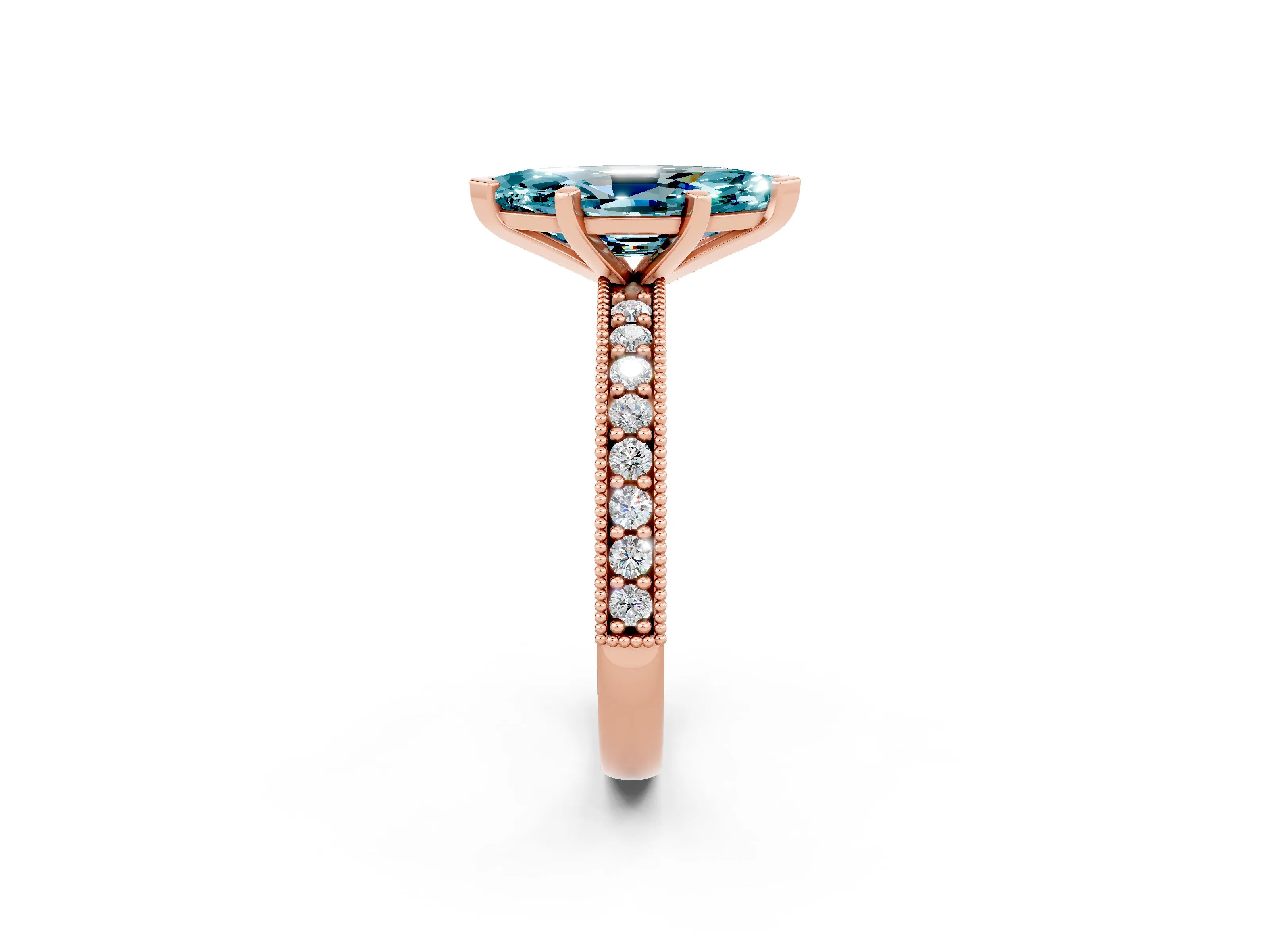 Rose gold Marquise Cut Blue Topaz Milgrain Pavé Engagement Ring with Four-Prong Setting_2