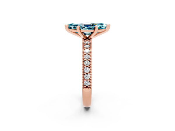 Rose gold Marquise Cut Blue Topaz Milgrain Pavé Engagement Ring with Four-Prong Setting