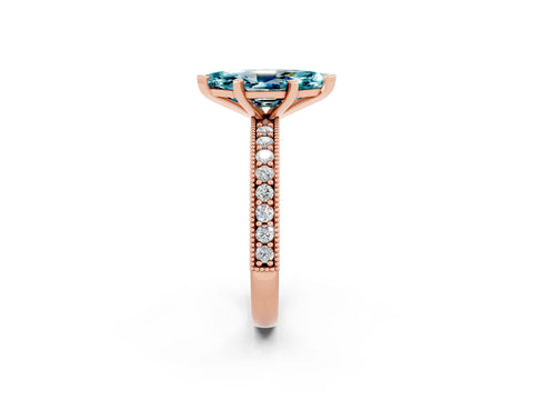 Rose gold Marquise Cut Blue Topaz Milgrain Pavé Engagement Ring with Four-Prong Setting_2