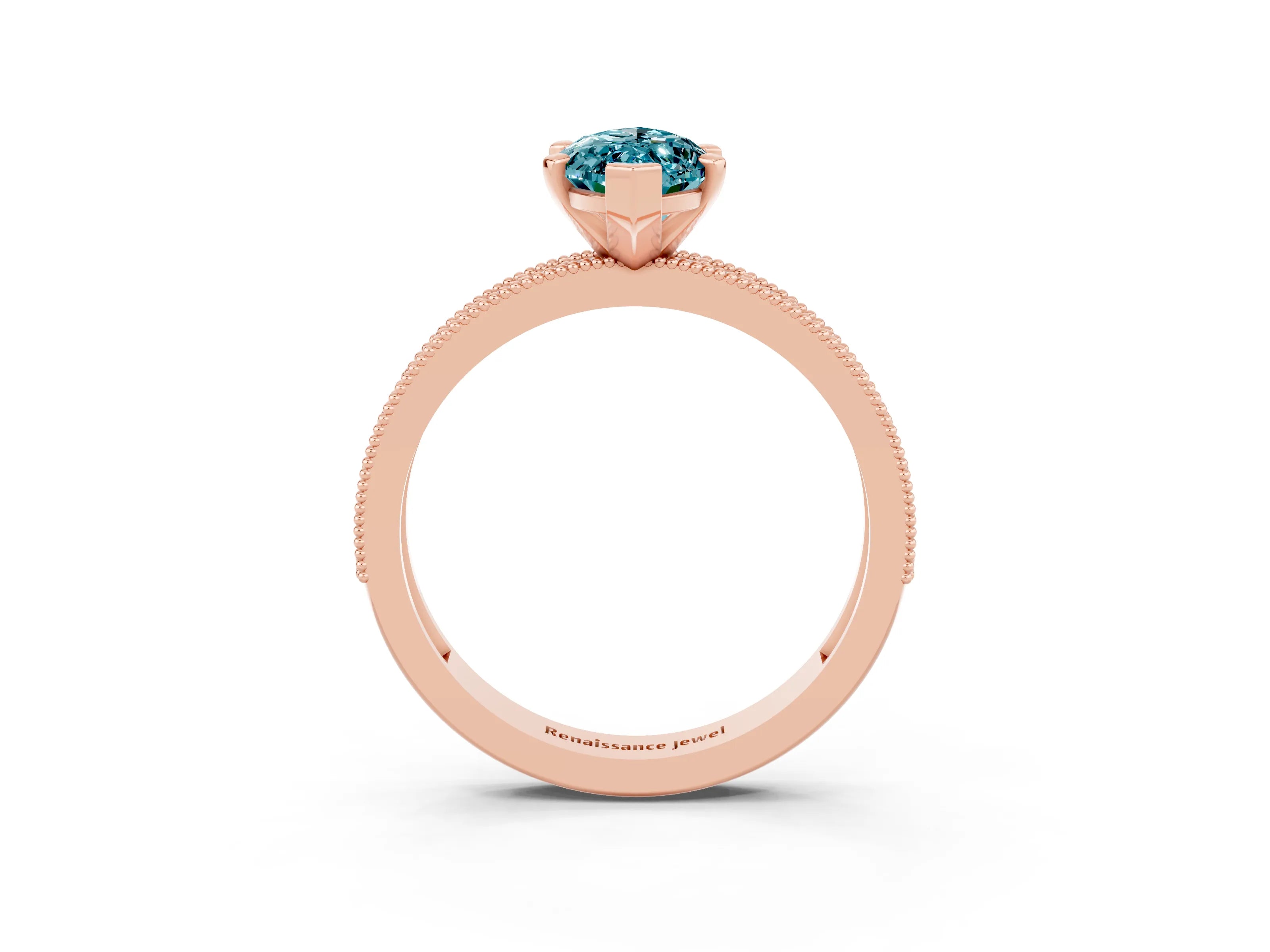 Rose gold Marquise Cut Blue Topaz Milgrain Pavé Engagement Ring with Four-Prong Setting_3