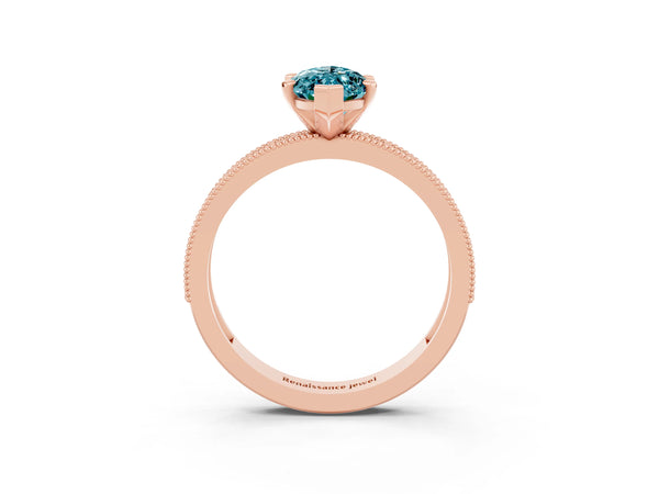 Rose gold Marquise Cut Blue Topaz Milgrain Pavé Engagement Ring with Four-Prong Setting