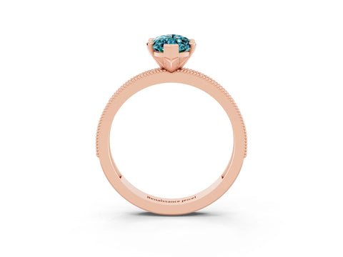 Rose gold Marquise Cut Blue Topaz Milgrain Pavé Engagement Ring with Four-Prong Setting_3