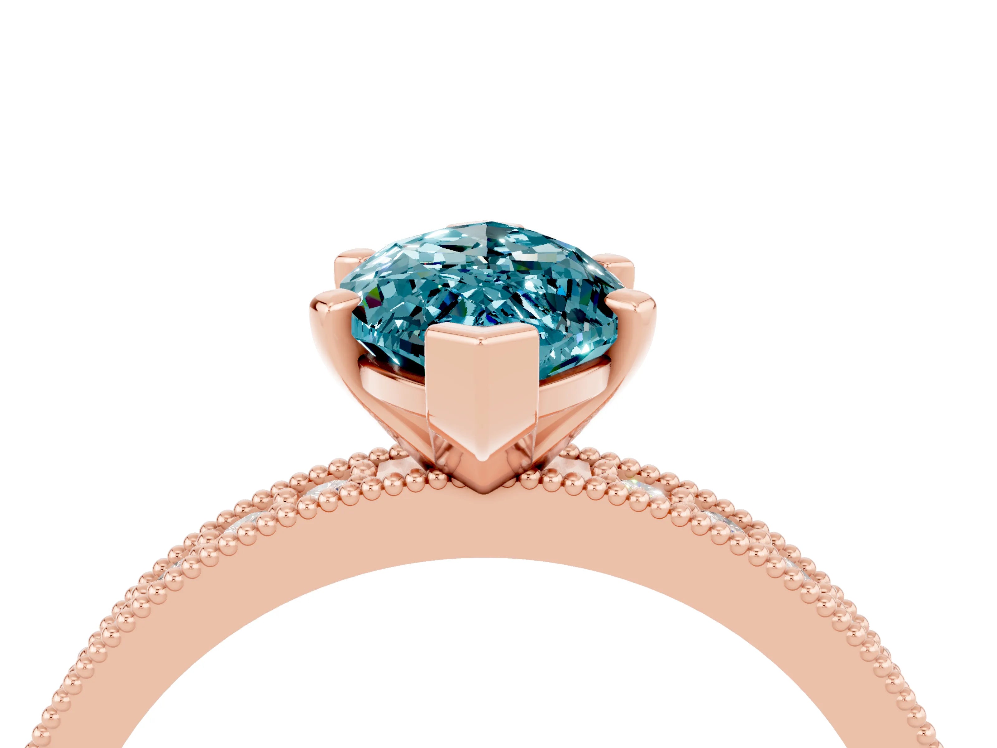 Rose gold Marquise Cut Blue Topaz Milgrain Pavé Engagement Ring with Four-Prong Setting_4