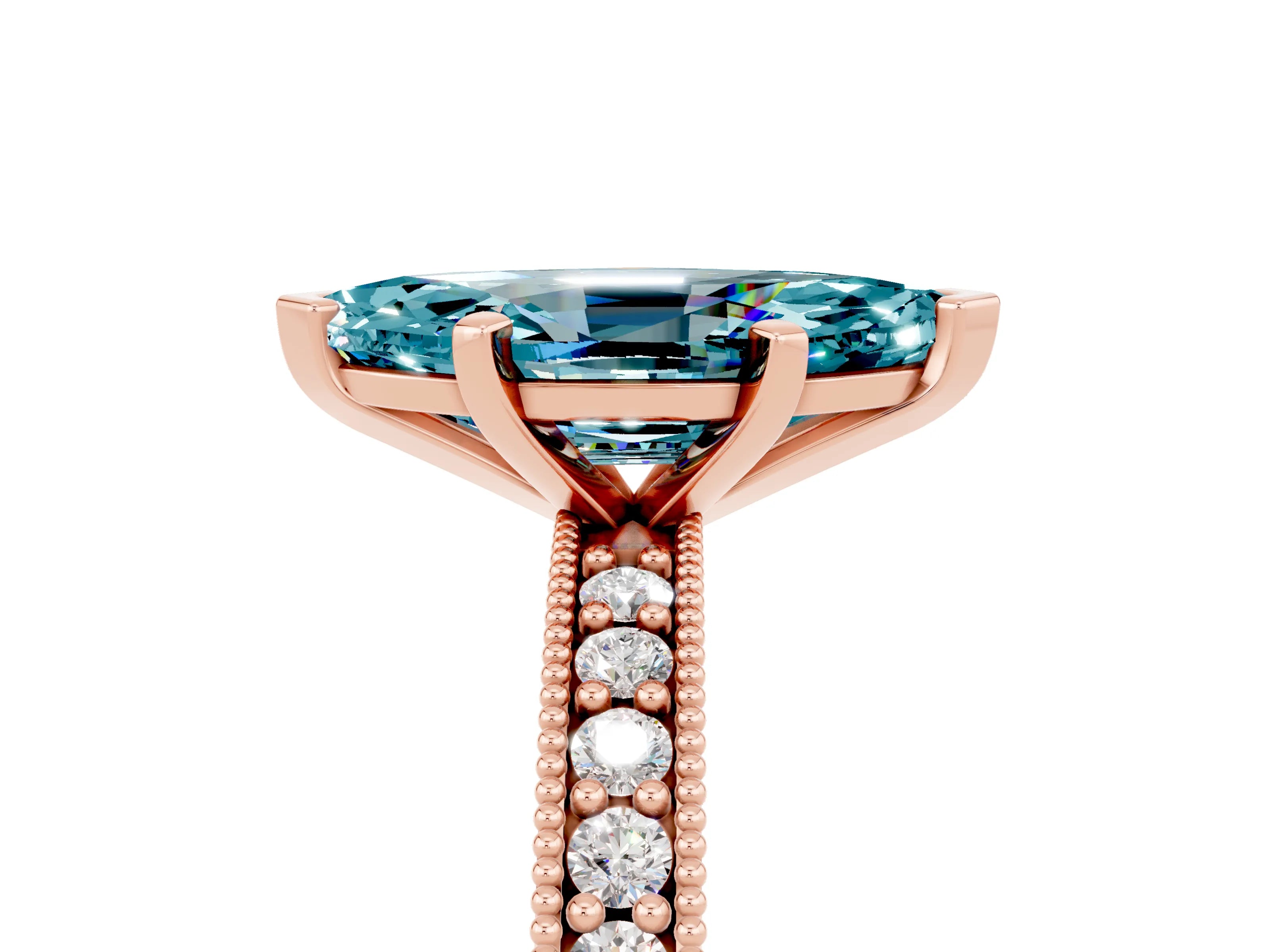 Rose gold Marquise Cut Blue Topaz Milgrain Pavé Engagement Ring with Four-Prong Setting_5