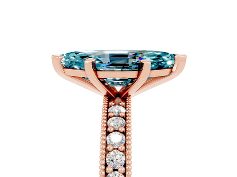 Rose gold Marquise Cut Blue Topaz Milgrain Pavé Engagement Ring with Four-Prong Setting_5