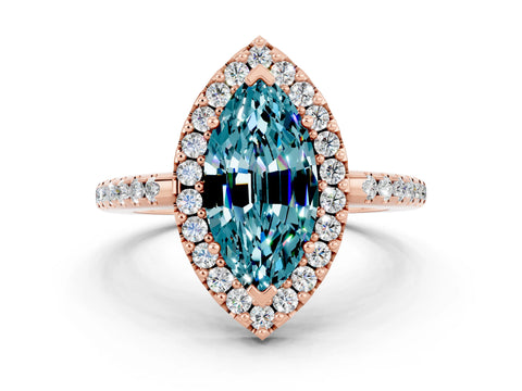 Rose gold Marquise Cut Blue Topaz Pavé Halo Ring with Four-Prong Setting_12