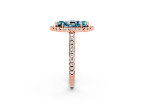 Rose gold Marquise Cut Blue Topaz Pavé Halo Ring with Four-Prong Setting_14