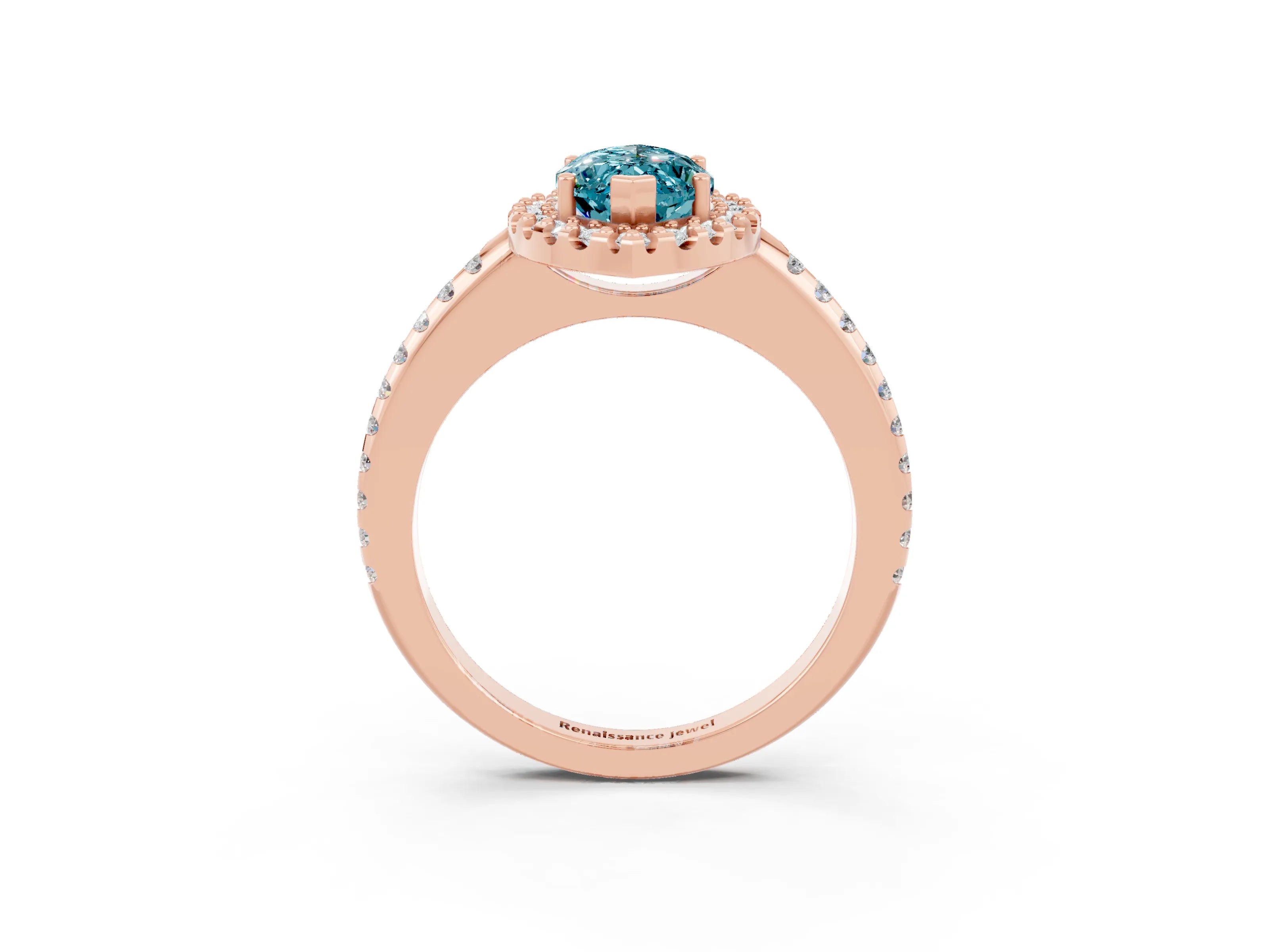Rose gold Marquise Cut Blue Topaz Pavé Halo Ring with Four-Prong Setting_15