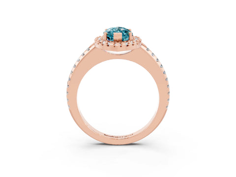 Rose gold Marquise Cut Blue Topaz Pavé Halo Ring with Four-Prong Setting_15