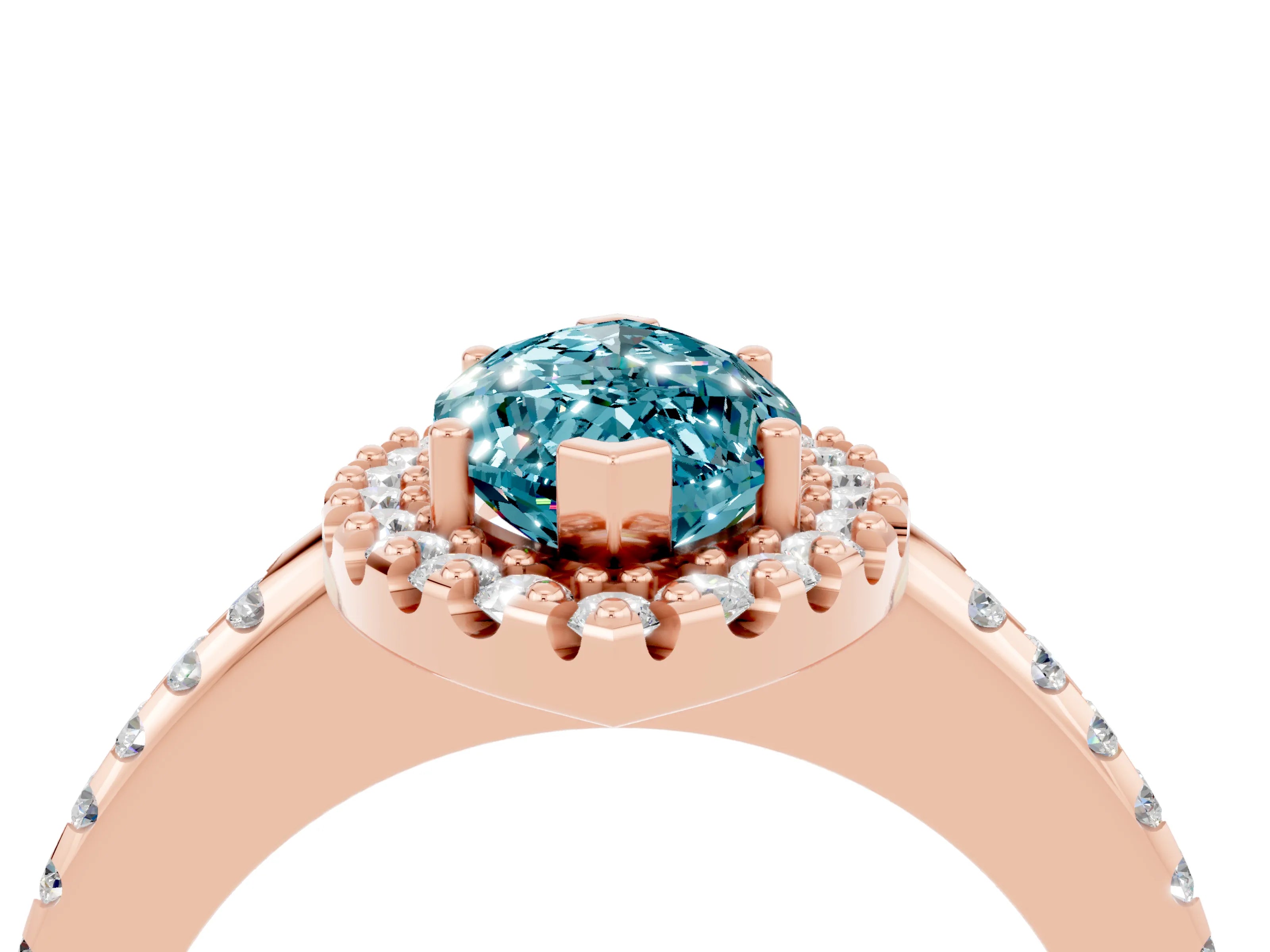 Rose gold Marquise Cut Blue Topaz Pavé Halo Ring with Four-Prong Setting_16