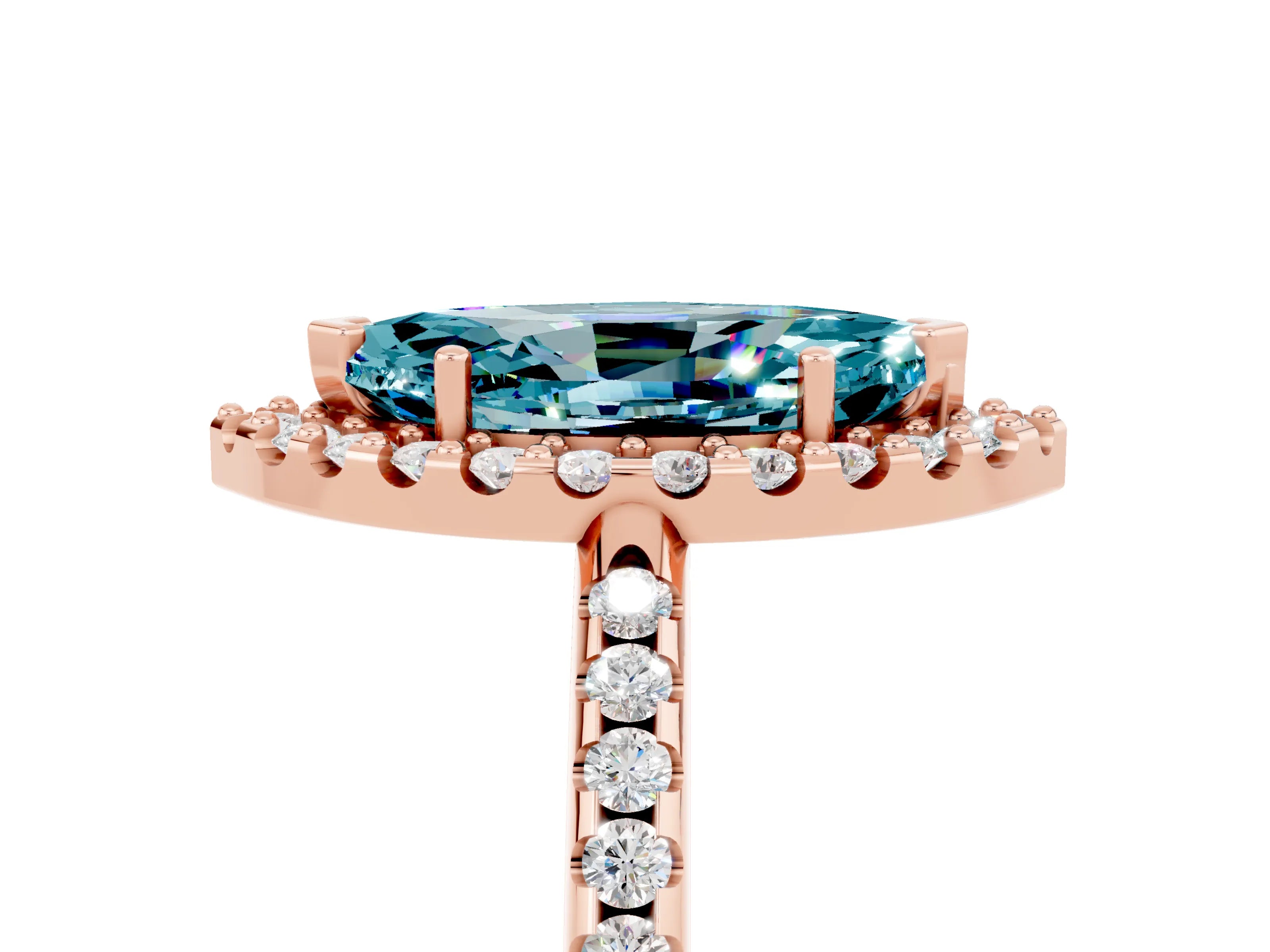 Rose gold Marquise Cut Blue Topaz Pavé Halo Ring with Four-Prong Setting_17