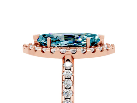 Rose gold Marquise Cut Blue Topaz Pavé Halo Ring with Four-Prong Setting_17