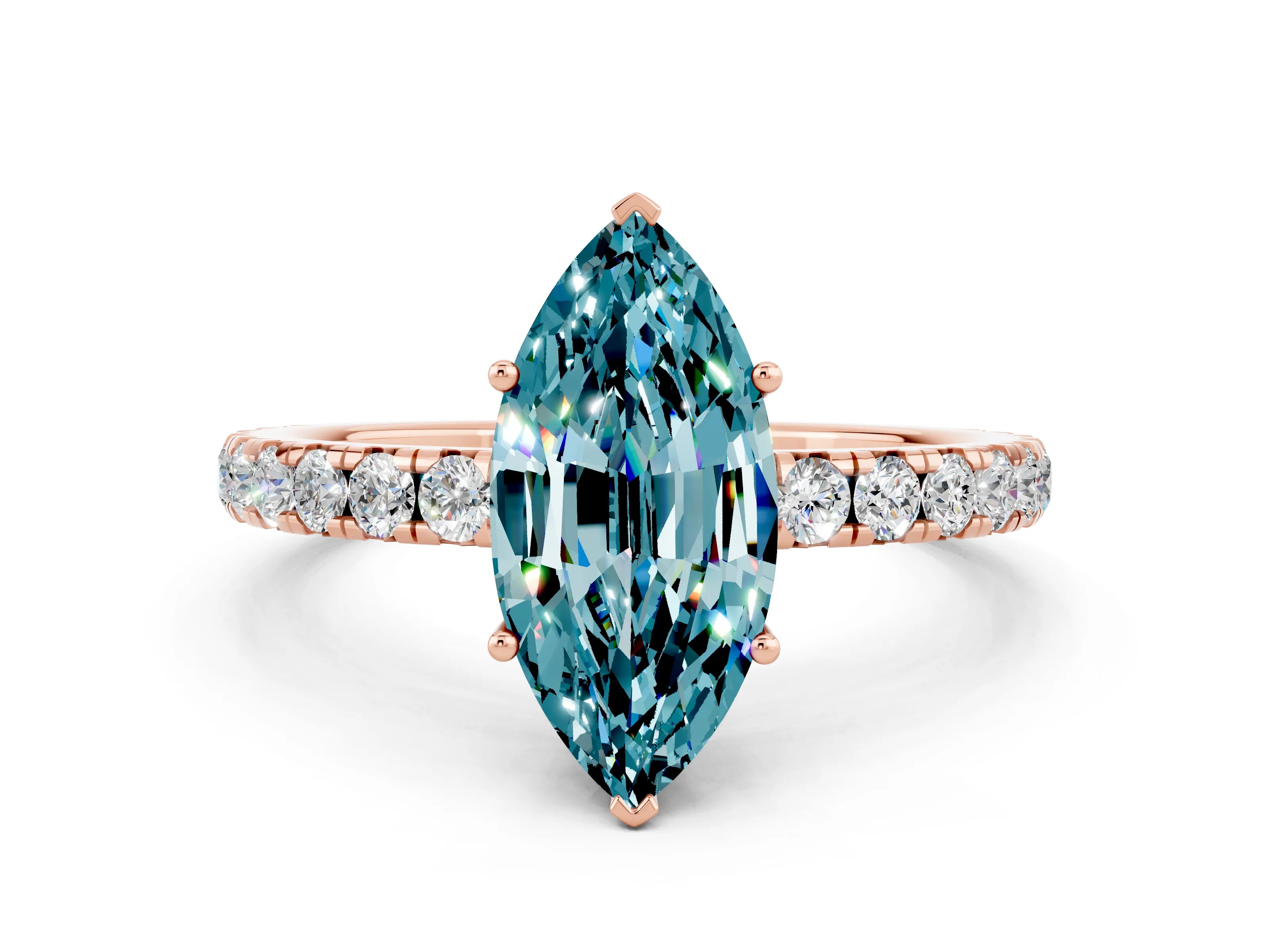 Rose gold Marquise Cut Blue Topaz Pavé Solitaire Engagement Ring with Four-Prong Setting_12