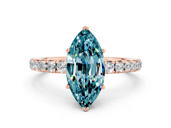Rose gold Marquise Cut Blue Topaz Pavé Solitaire Engagement Ring with Four-Prong Setting