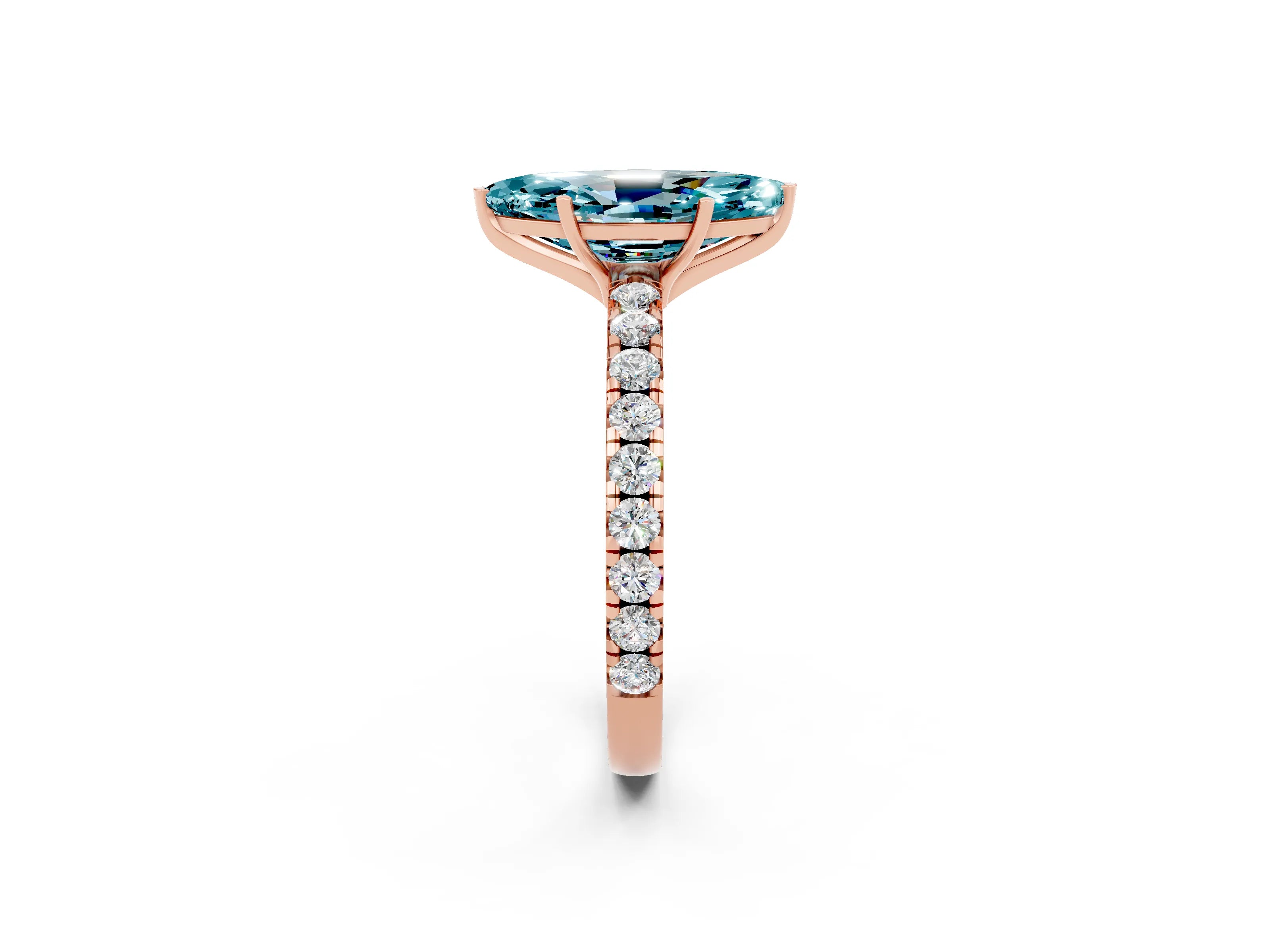 Rose gold Marquise Cut Blue Topaz Pavé Solitaire Engagement Ring with Four-Prong Setting_14