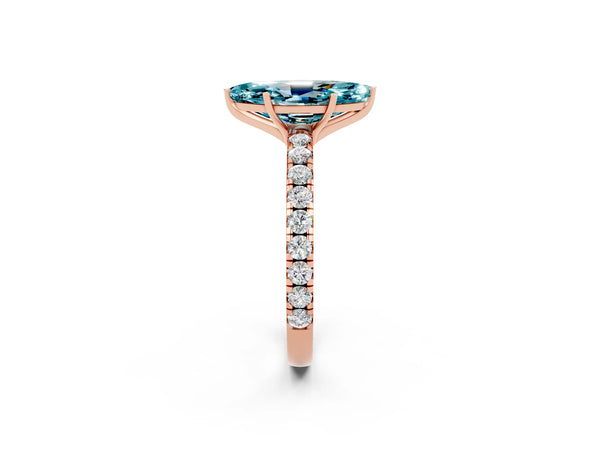 Rose gold Marquise Cut Blue Topaz Pavé Solitaire Engagement Ring with Four-Prong Setting