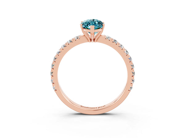 Rose gold Marquise Cut Blue Topaz Pavé Solitaire Engagement Ring with Four-Prong Setting