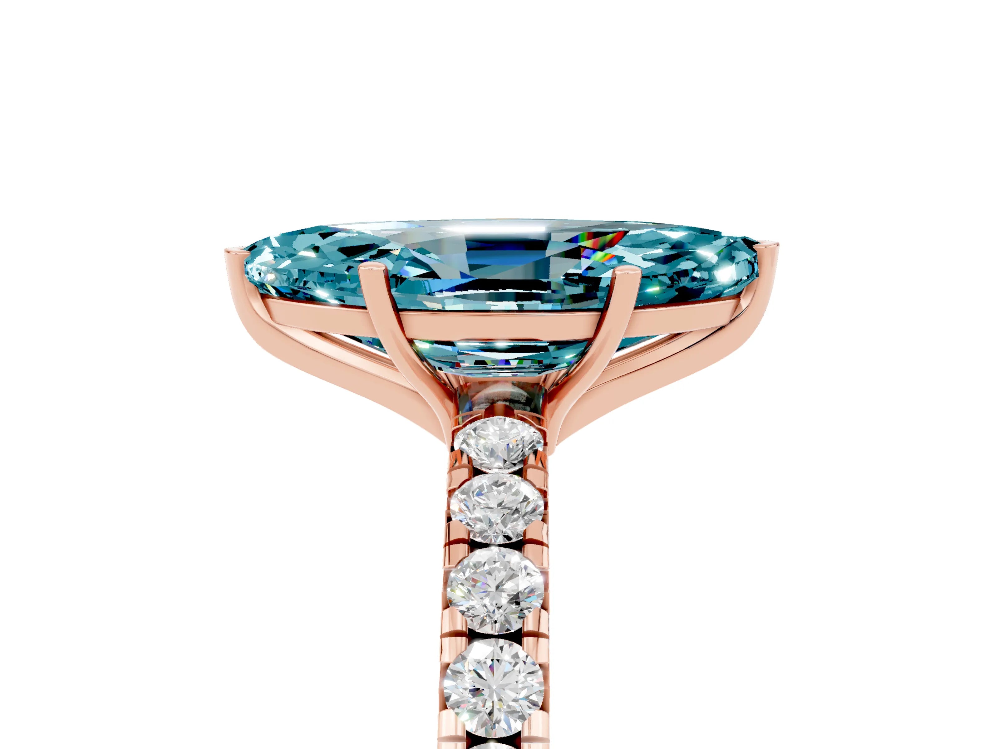 Rose gold Marquise Cut Blue Topaz Pavé Solitaire Engagement Ring with Four-Prong Setting_17